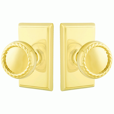 ##Antique Hardware## Solid Brass Rope Door Knob Set With Rectangular Rosette (Several Finish Options)