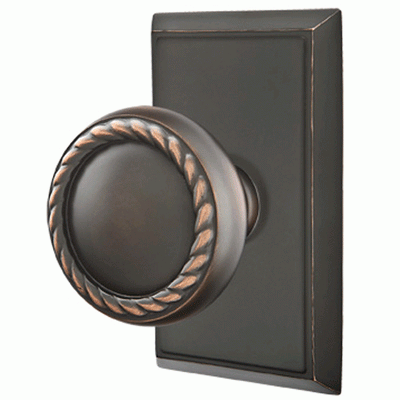 ##Antique Hardware## Solid Brass Rope Door Knob Set With Rectangular Rosette (Several Finish Options)