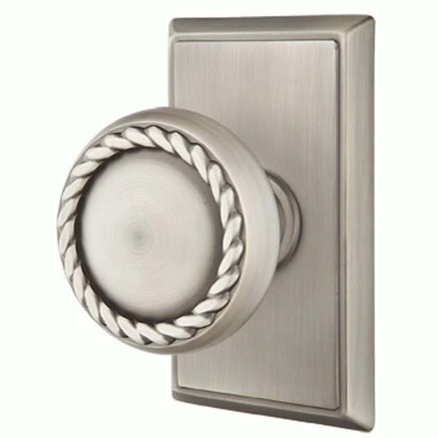 ##Antique Hardware## Solid Brass Rope Door Knob Set With Rectangular Rosette (Several Finish Options)