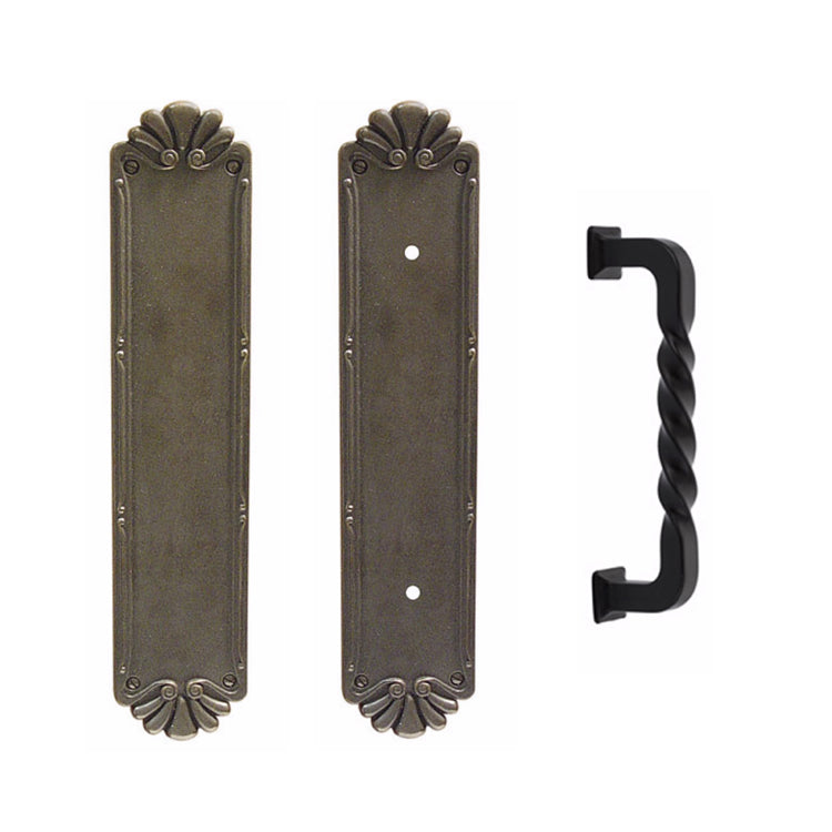 Antique Hardware 14 Inch Tuscany Bronze Petal Twist Push & Pull Door Set FLUSH-PULL-POCKET DOOR