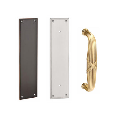 Antique Hardware 12 Inch Solid Brass Modern Ribbon & Reed Push & Pull Door Set FLUSH-PULL-POCKET DOOR