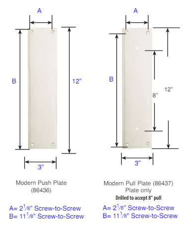 Antique Hardware 12 Inch Solid Brass Modern Baden Push & Pull Door Set FLUSH-PULL-POCKET DOOR