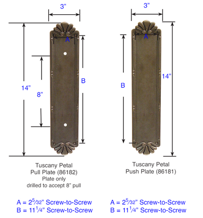 Antique Hardware 14 Inch Tuscany Bronze Petal Palermo Push & Pull Door Set FLUSH-PULL-POCKET DOOR