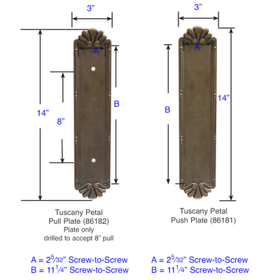 Antique Hardware 14 Inch Tuscany Bronze Petal Twist Push & Pull Door Set FLUSH-PULL-POCKET DOOR