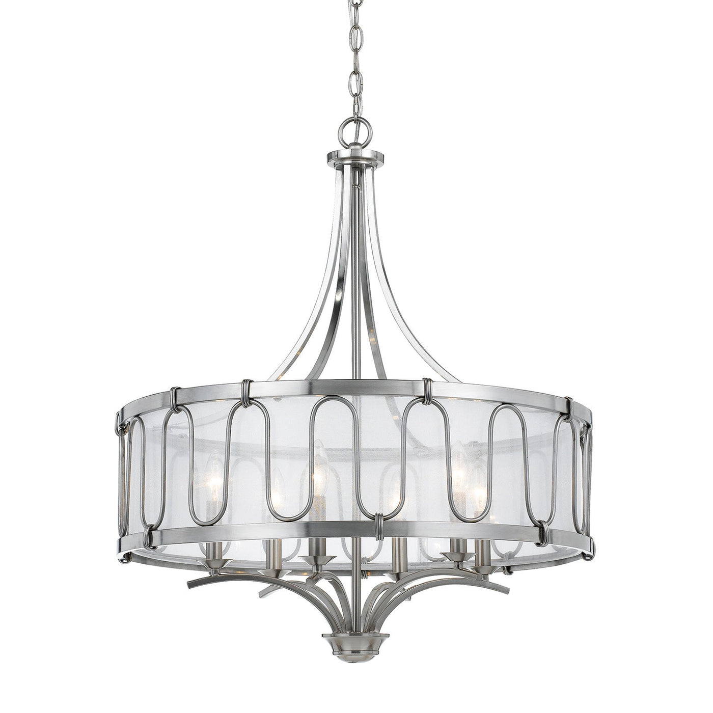 Antique Hardware 60W X 6 VINCENZAMETAL  CHANDELIER WITH TRASPARENT FABRIC SHADE Chandelier