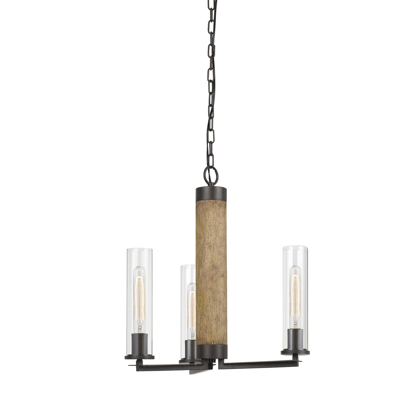 Antique Hardware 60W X 3 SILVERTON METAL/WOOD 3 LIGHT CHANDELIER WITH GLASS SHADES. (EDISON BULBS INCLUDED) Chandelier