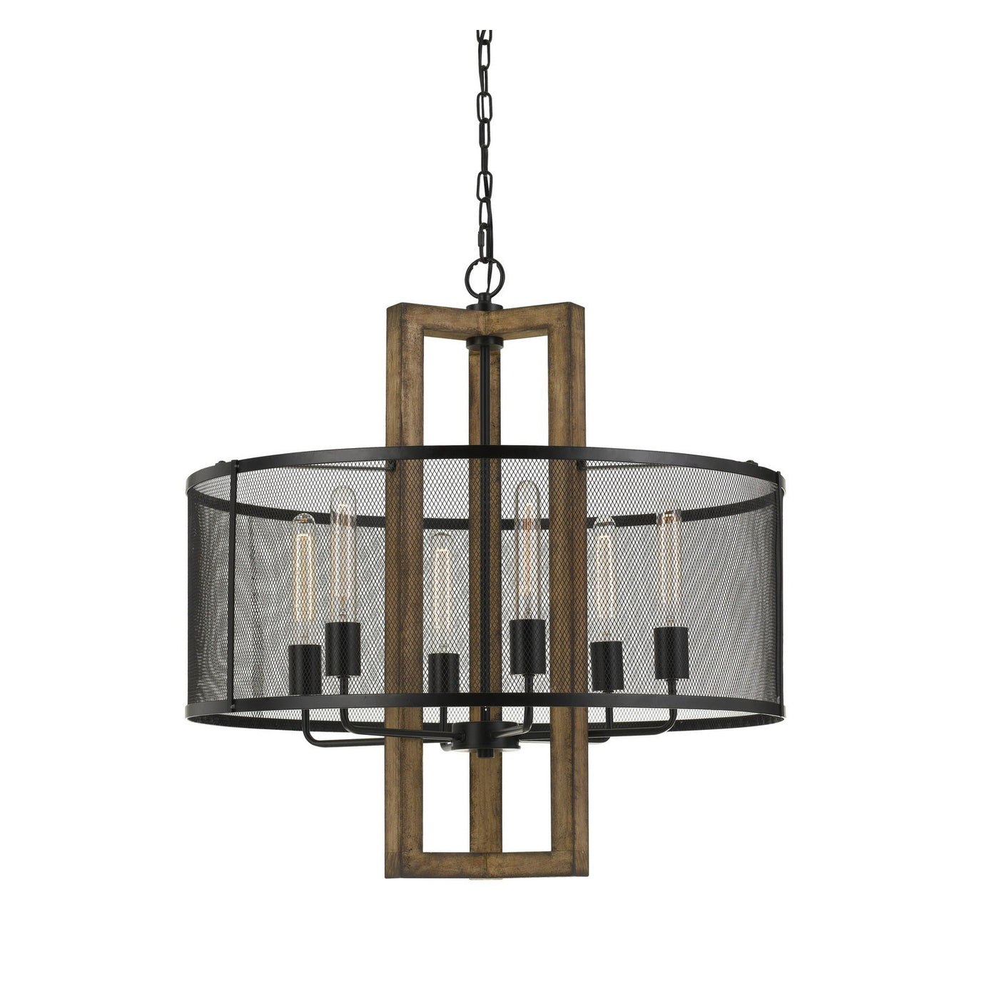 Antique Hardware 60W X 6 MONZA WOOD CHANDELIER WITH MESH SHADE (EDISON BULBS NOT INCLUDED) Chandelier