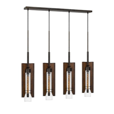 Antique Hardware 60W X 3 ALMERIA WOOD/GLASS 4 LIGHT PENDANT FIXTURE (EDISON BULBS NOT INCLUDED) Pendant