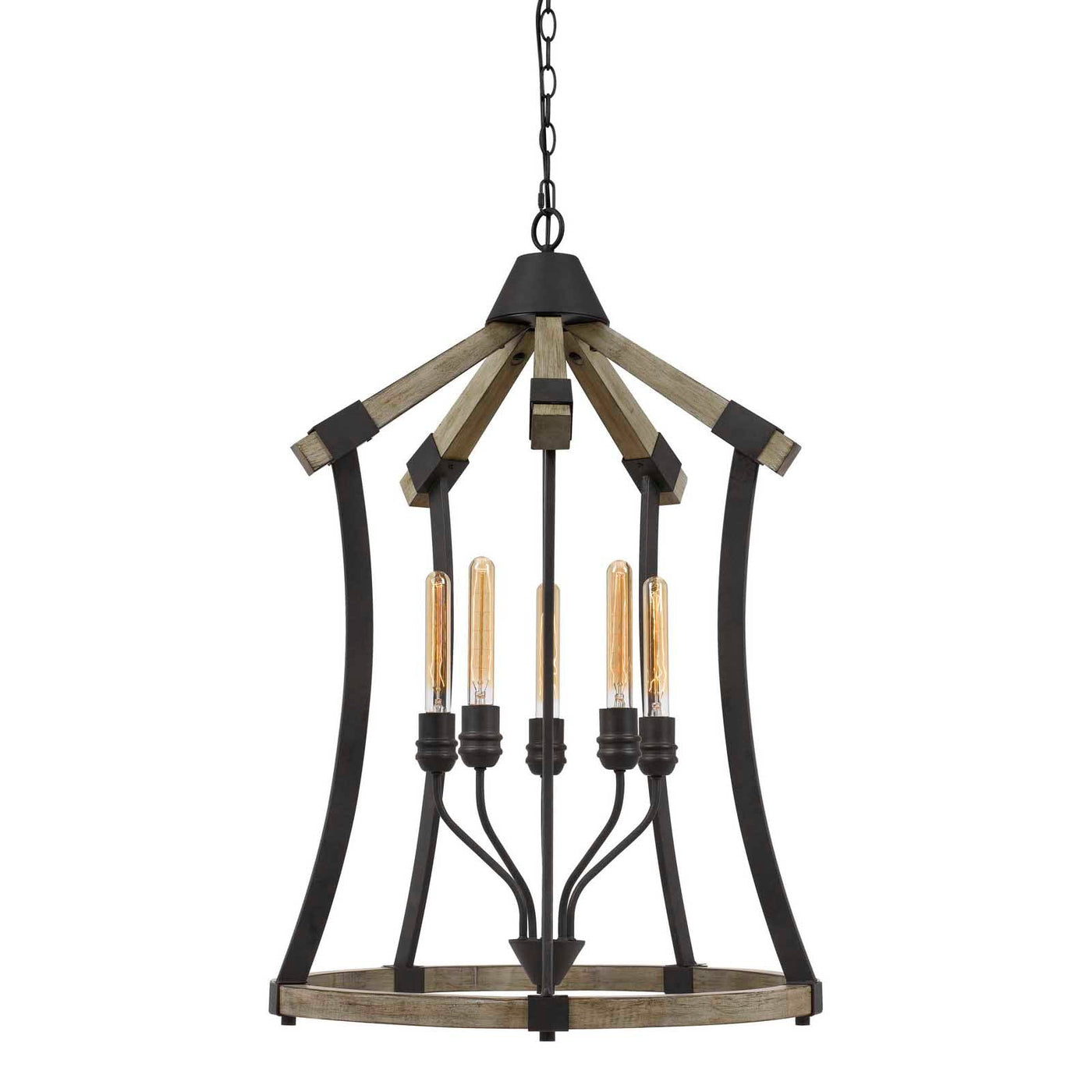 Antique Hardware DALI 60W X 5 METAL/PINE WOOD CHANDELIER  (EDISON BULBS NOT INCLUDED) Chandelier