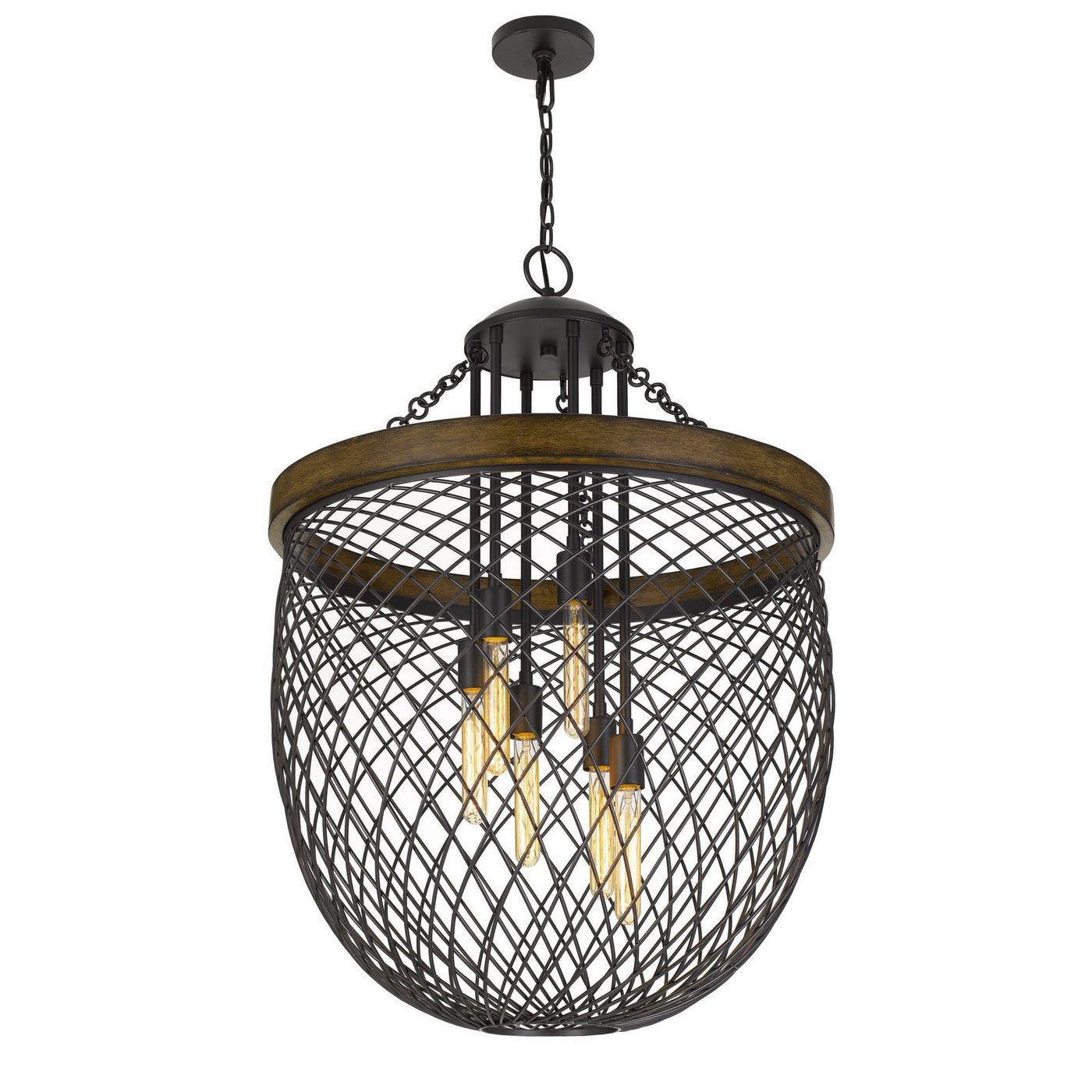 ##Antique Hardware## MARION METAL/WOOD MESH SHADE CHANDELIER (EDISON BULBS NOT INCLUDED)