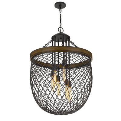 ##Antique Hardware## MARION METAL/WOOD MESH SHADE CHANDELIER (EDISON BULBS NOT INCLUDED)