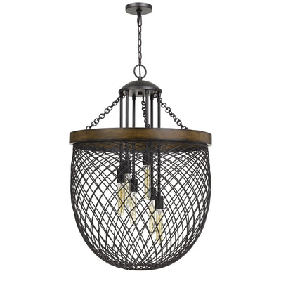 ##Antique Hardware## MARION METAL/WOOD MESH SHADE CHANDELIER (EDISON BULBS NOT INCLUDED)