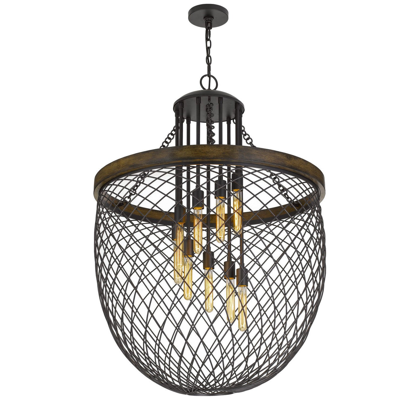 ##Antique Hardware## MARION METAL/WOOD MESH SHADE CHANDELIER (EDISON BULBS NOT INCLUDED)