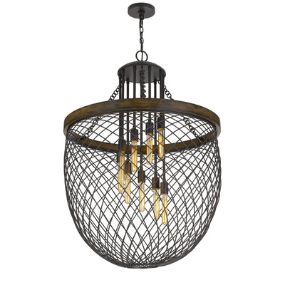 ##Antique Hardware## MARION METAL/WOOD MESH SHADE CHANDELIER (EDISON BULBS NOT INCLUDED)