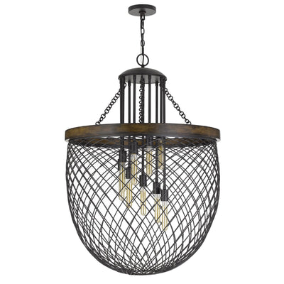 ##Antique Hardware## MARION METAL/WOOD MESH SHADE CHANDELIER (EDISON BULBS NOT INCLUDED)