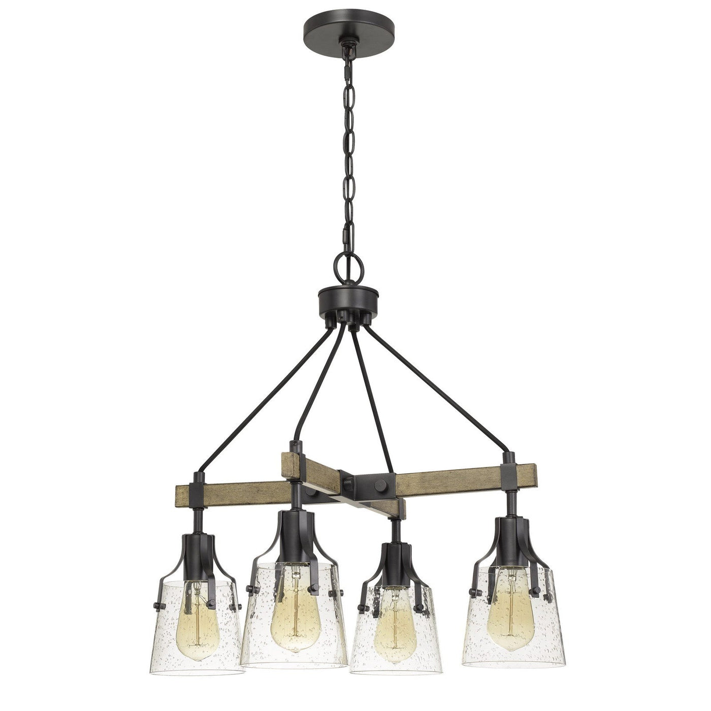 Antique Hardware 60W X 4 AOSTA METAL CHANDELIER WITH BUBBLED GLASS SHADES (EDISON BULBS ARE NOT INCLUDED) Chandelier