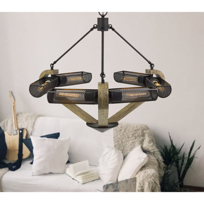 Antique Hardware 60W X 6 BADEN METAL/WOOD CHANDELIER WITH MESH SHADES (EDISON BULBS ARE NOT INCLUDED) Chandelier