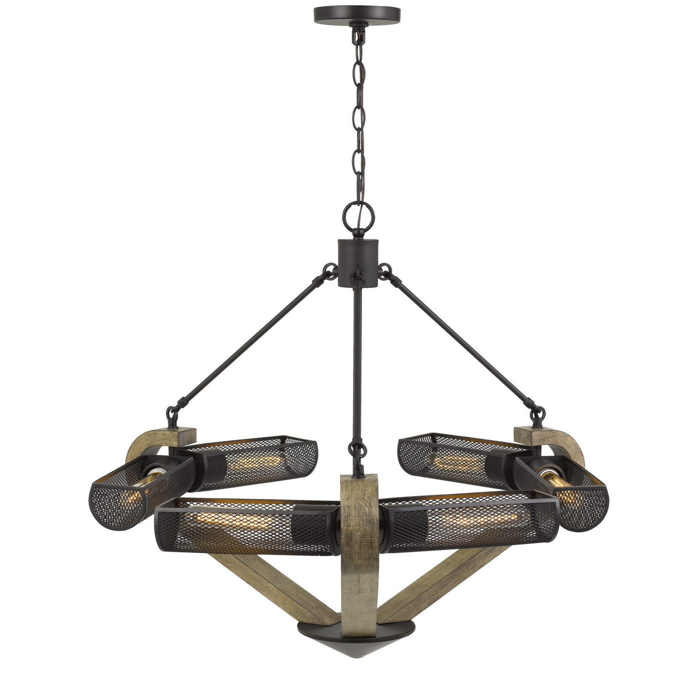 Antique Hardware 60W X 6 BADEN METAL/WOOD CHANDELIER WITH MESH SHADES (EDISON BULBS ARE NOT INCLUDED) Chandelier