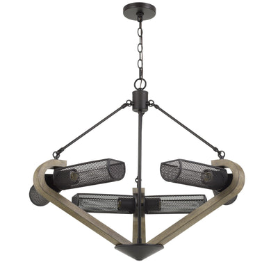 Antique Hardware 60W X 6 BADEN METAL/WOOD CHANDELIER WITH MESH SHADES (EDISON BULBS ARE NOT INCLUDED) Chandelier