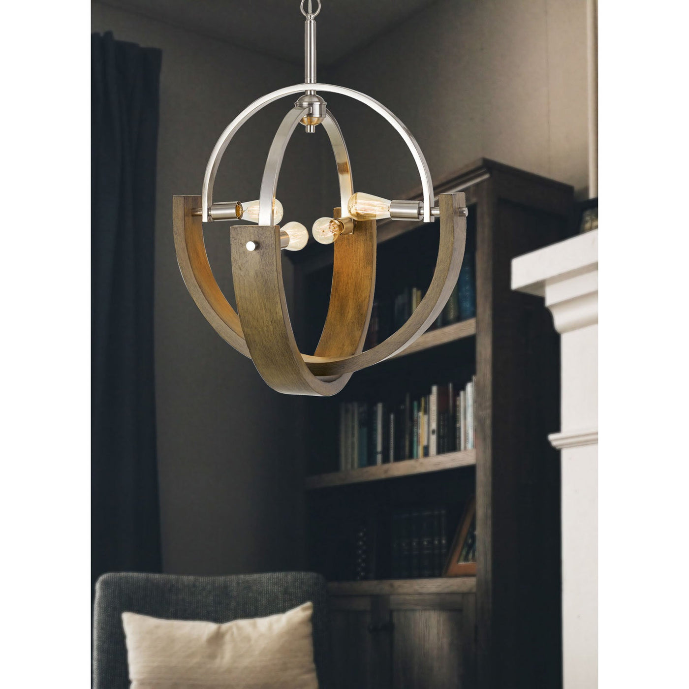 Antique Hardware 60W X 4 RAUMA METAL/WOOD CHANDELIER (EDISON BULBS ARE NOT INCLUDED) Chandelier