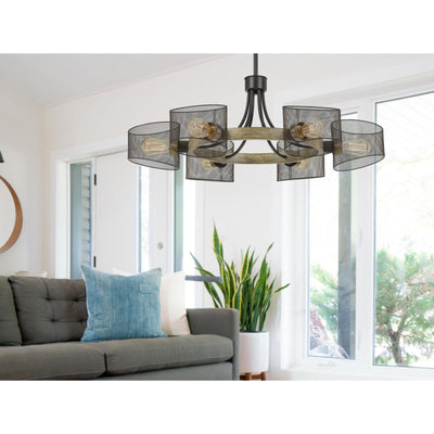 Antique Hardware 60W X 6 DRONTEN METAL/WOOD CHANDELIER WITH MESH SHADES (EDISON BULBS ARE NOT INCLUDED) Chandelier