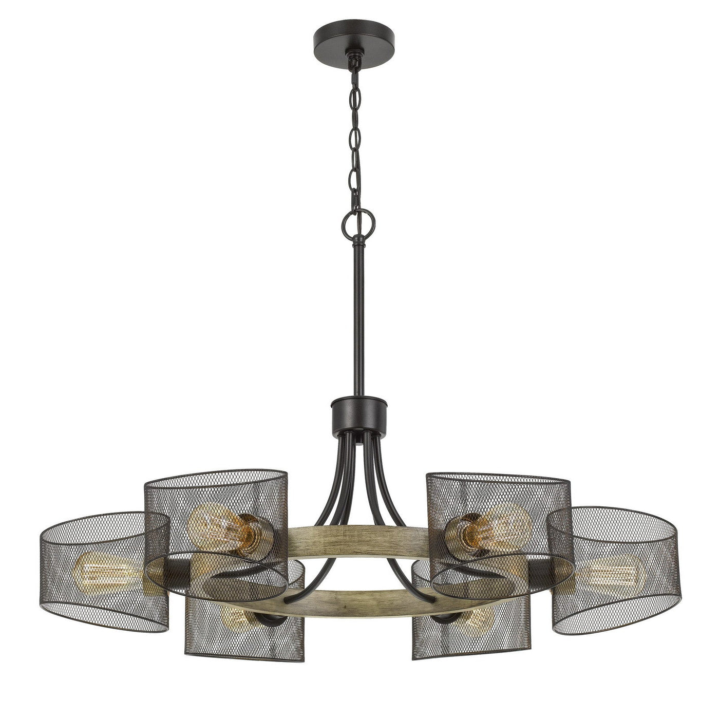 Antique Hardware 60W X 6 DRONTEN METAL/WOOD CHANDELIER WITH MESH SHADES (EDISON BULBS ARE NOT INCLUDED) Chandelier