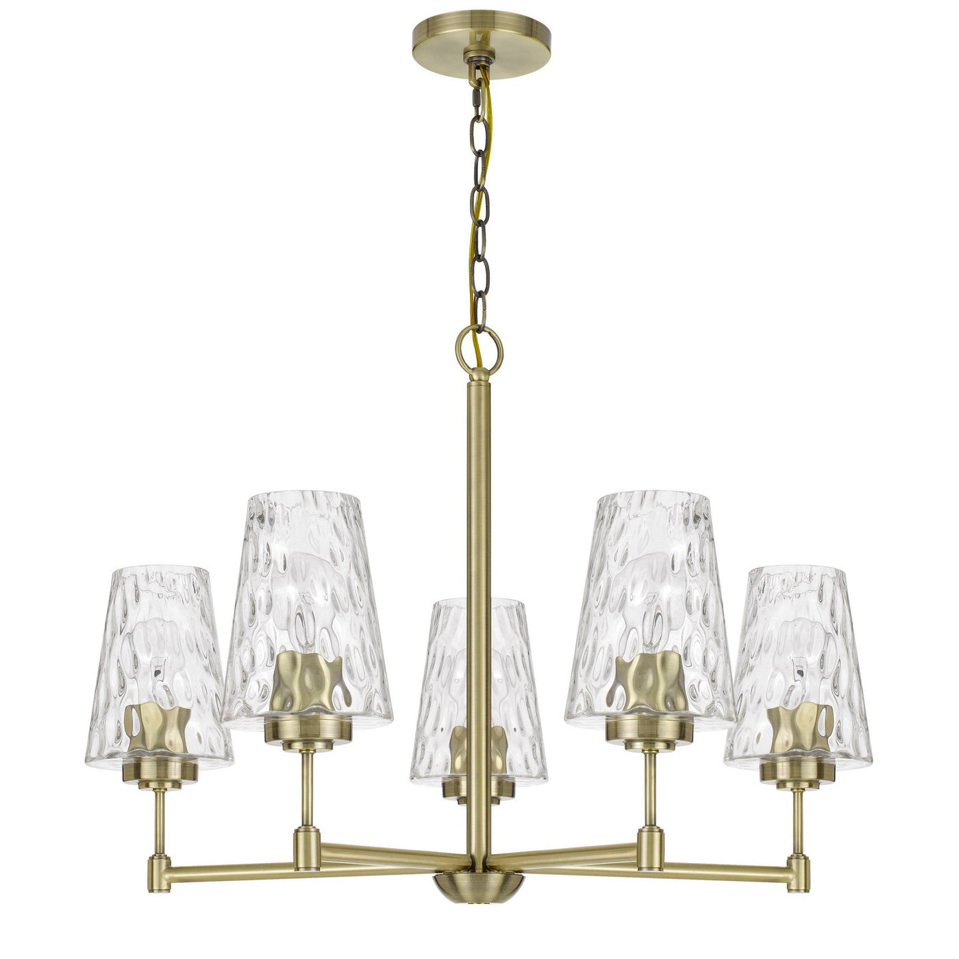 Antique Hardware 60W X 5 CRESTWOOD METAL CHANDELIER WITH TEXTURED GLASS SHADES Chandelier