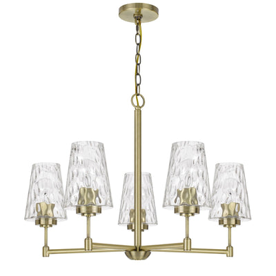 Antique Hardware 60W X 5 CRESTWOOD METAL CHANDELIER WITH TEXTURED GLASS SHADES Chandelier