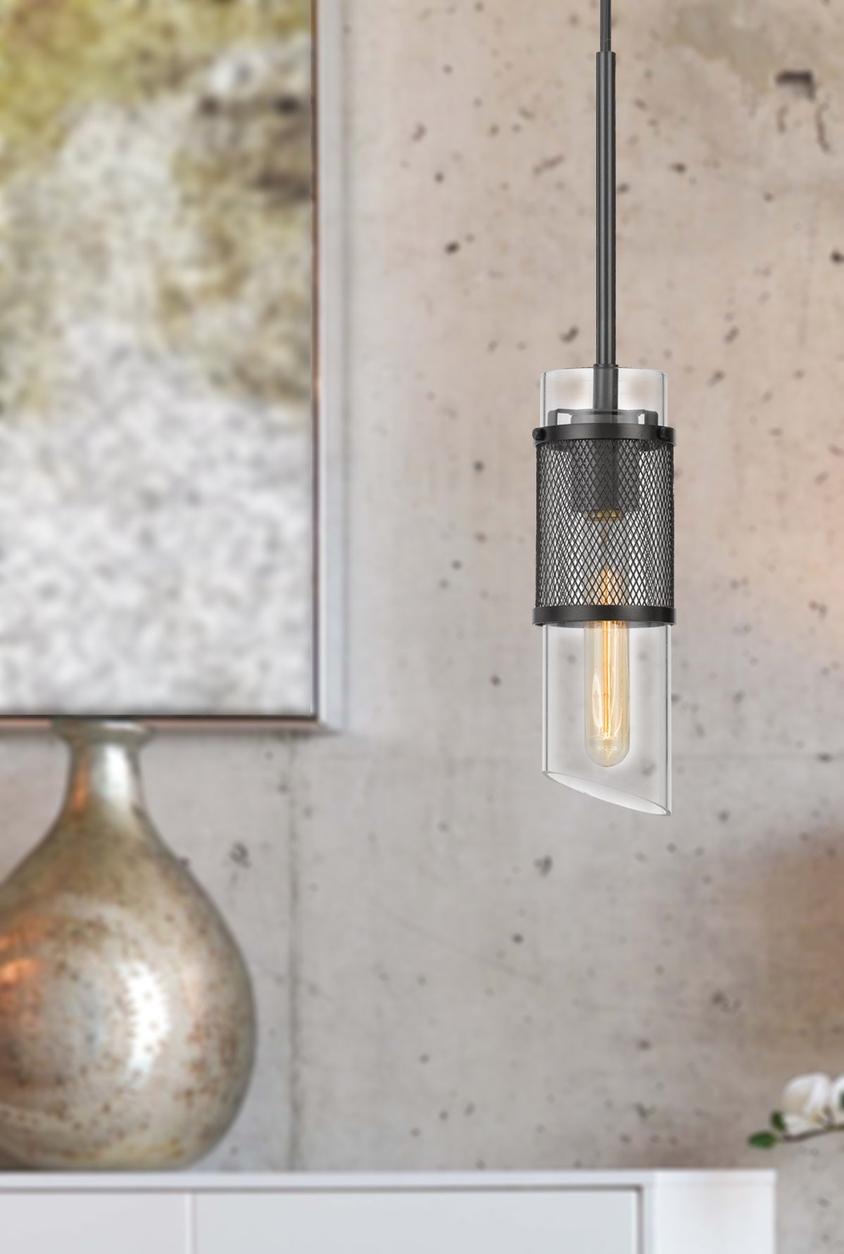 Antique Hardware 60W SAVONA DOUBLE LAYER GLASS/METAL MINI PENDANT WITH MESH METAL SHADE. (EDISON BULB NOT INCLUDED) Pendant