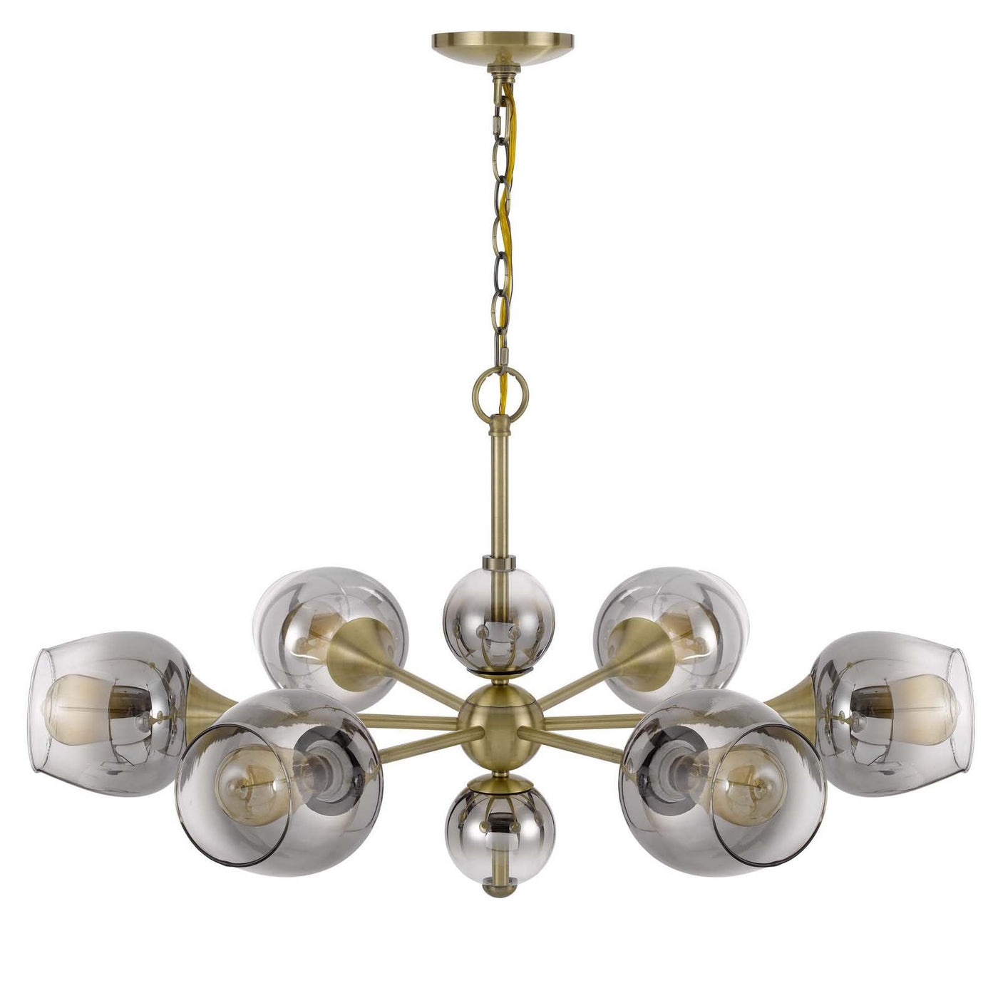 Antique Hardware 60W X 6 PENDLETON METAL CHANDELIER WITH ELECTORAL PLATED SMOKED GLASS SHADES Chandelier