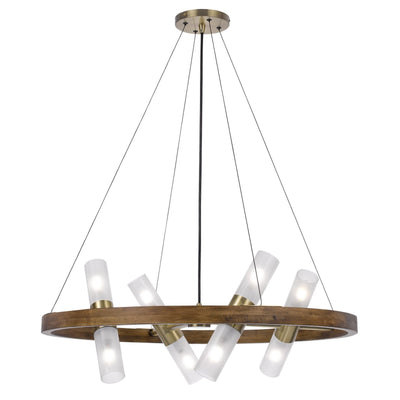 Antique Hardware 40W X 8 HEMPSTEAD BIRCH WOOD CYLINDER CHANDELIER WITH ADJUSTABLE STEEL CABLE AND GLASS SHADES Chandelier