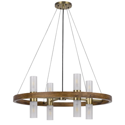 Antique Hardware 40W X 8 HEMPSTEAD BIRCH WOOD CYLINDER CHANDELIER WITH ADJUSTABLE STEEL CABLE AND GLASS SHADES Chandelier