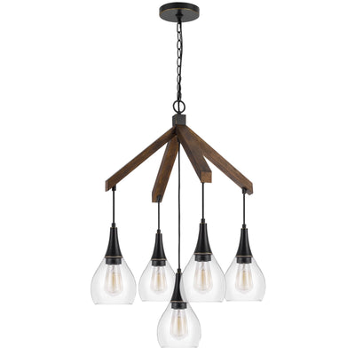 Antique Hardware 60W X 5 WATKINS RUBBER WOOD CHANDELIER WITH HANGING GLASS SHADES Chandelier