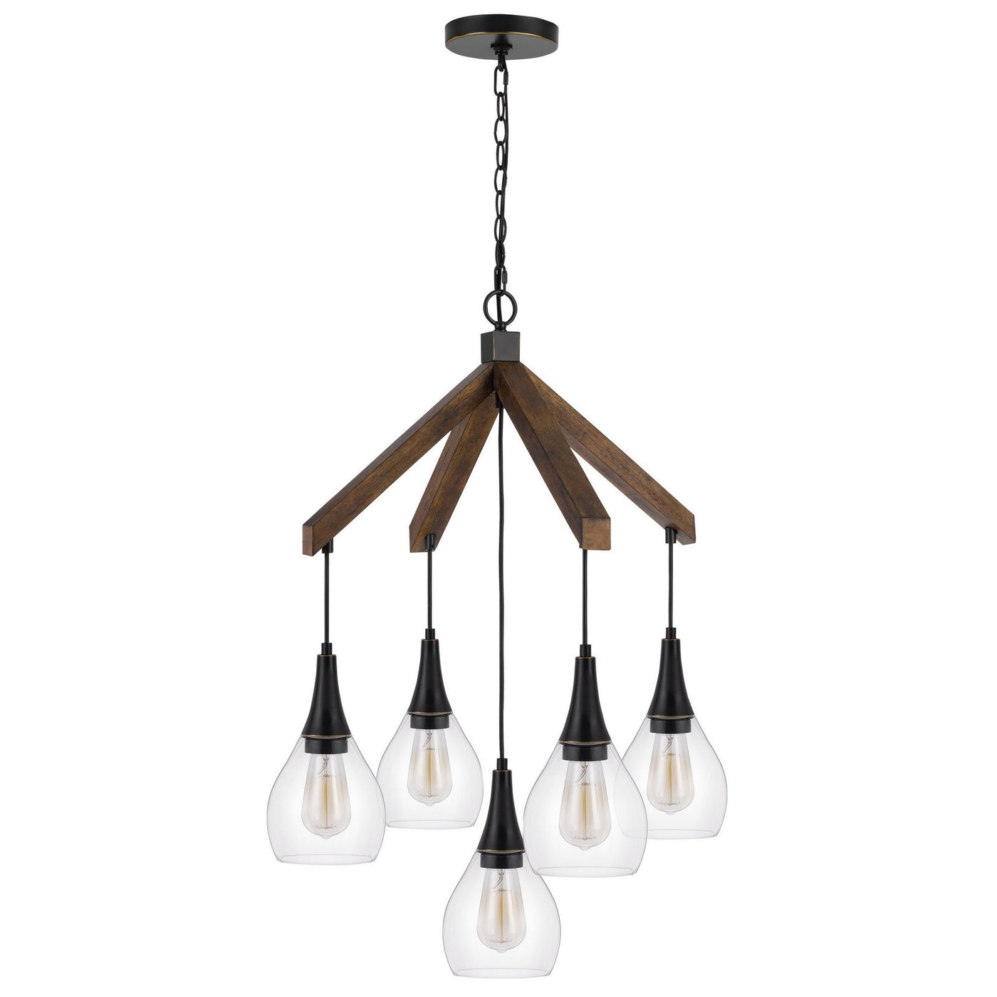 Antique Hardware 60W X 5 WATKINS RUBBER WOOD CHANDELIER WITH HANGING GLASS SHADES Chandelier