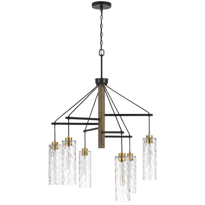 Antique Hardware 60W X 6 WILLISTON RUBBER WOOD CHANDELIER WITH HANGING TEXTURED GLASS SHADES Chandelier