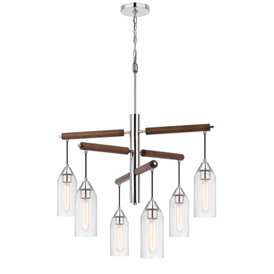 Antique Hardware 60W X 6 MASSILLON RUBBER WOOD CHANDELIER WITH HANGING BULBBED GLASS SHADES Chandelier