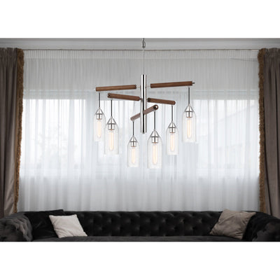 Antique Hardware 60W X 6 MASSILLON RUBBER WOOD CHANDELIER WITH HANGING BULBBED GLASS SHADES Chandelier