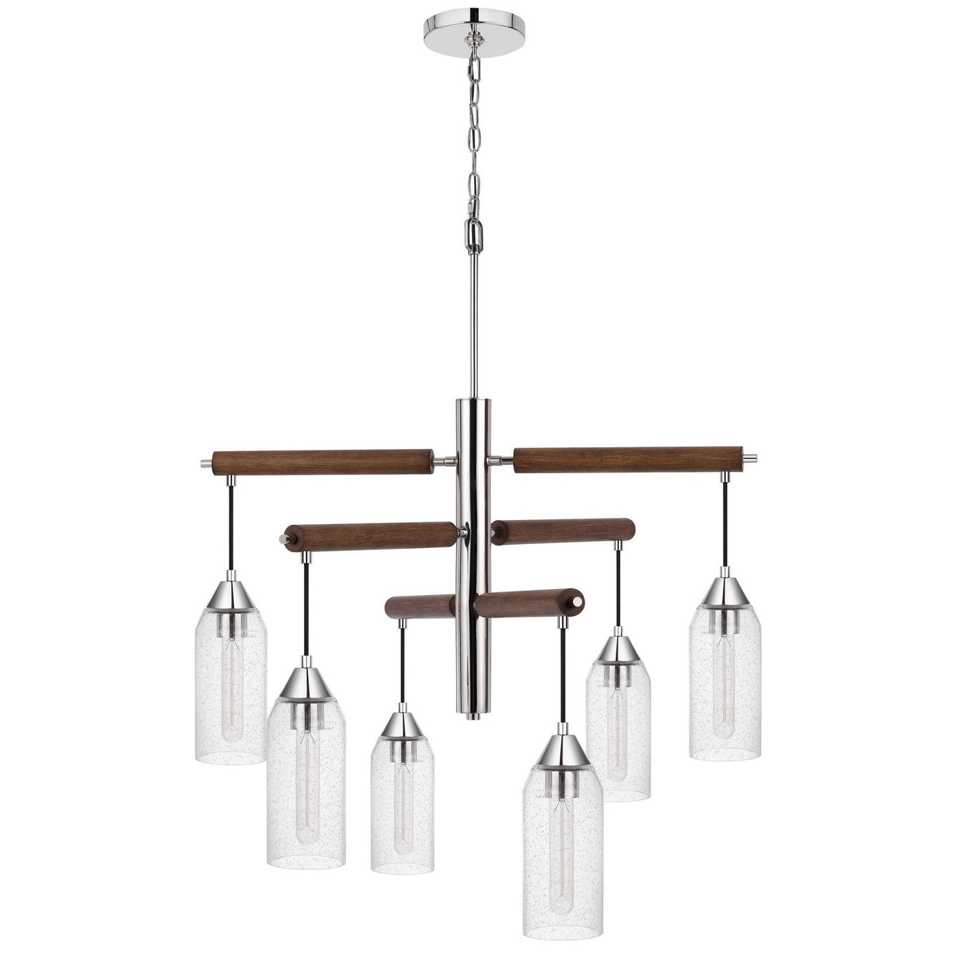 Antique Hardware 60W X 6 MASSILLON RUBBER WOOD CHANDELIER WITH HANGING BULBBED GLASS SHADES Chandelier