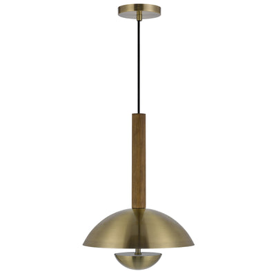 ##Antique Hardware## LAKELAND 15W INTERGRATED DIMMABLE LED METAL / BIRCH WOOD PENDANT LIGHT WITH HALF DOMED METAL SHADE