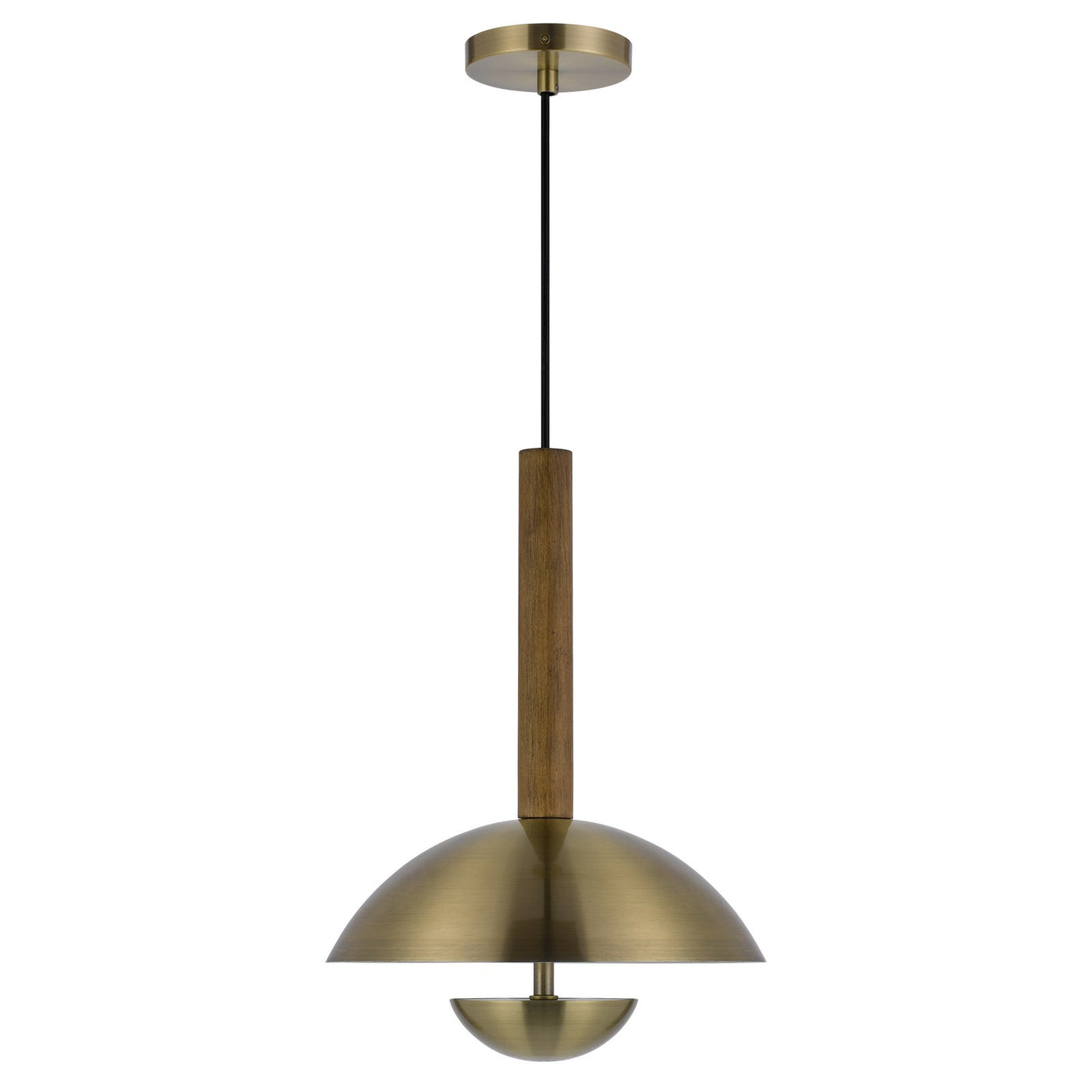 ##Antique Hardware## LAKELAND 15W INTERGRATED DIMMABLE LED METAL / BIRCH WOOD PENDANT LIGHT WITH HALF DOMED METAL SHADE