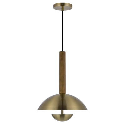 ##Antique Hardware## LAKELAND 15W INTERGRATED DIMMABLE LED METAL / BIRCH WOOD PENDANT LIGHT WITH HALF DOMED METAL SHADE