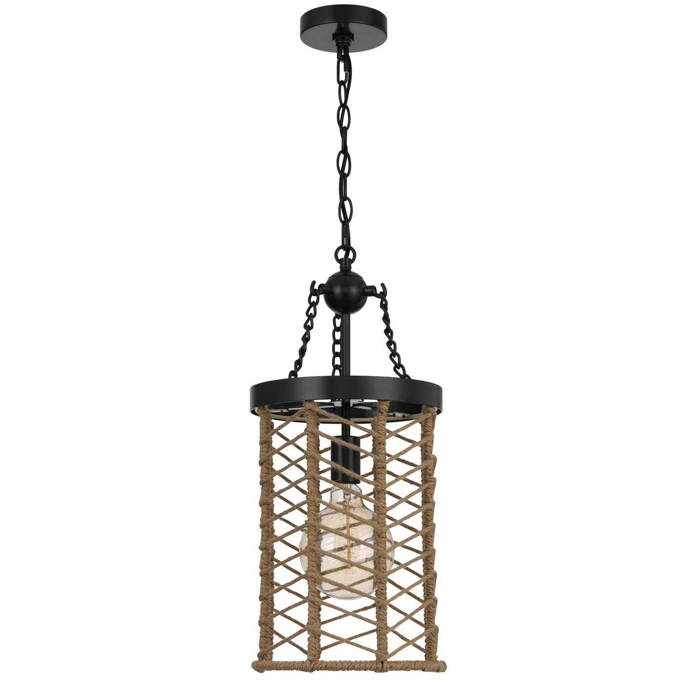 ##Antique Hardware## LILLINGTON 60W METAL PENDANT LIGHT WITH BURLAP ROPED CAGE