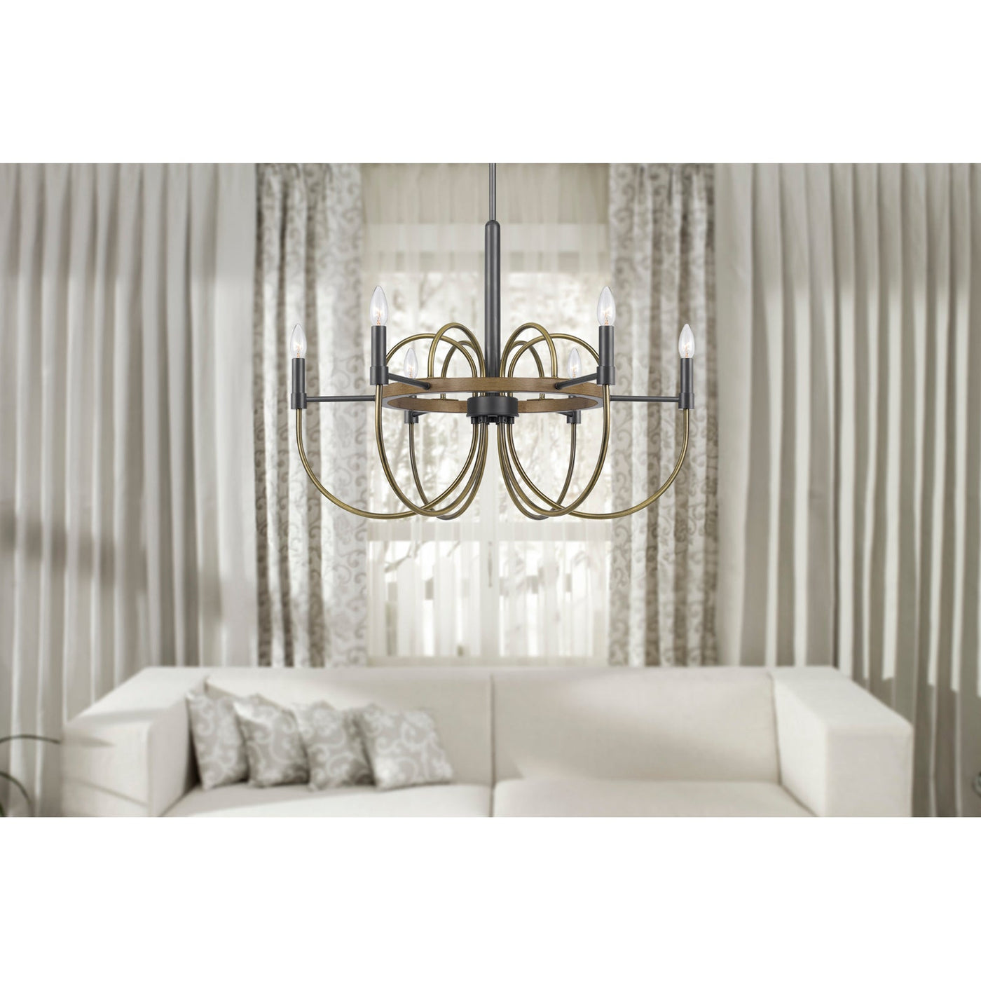 ##Antique Hardware## SEAGROVE 60W X 6 METAL CHANDELIER