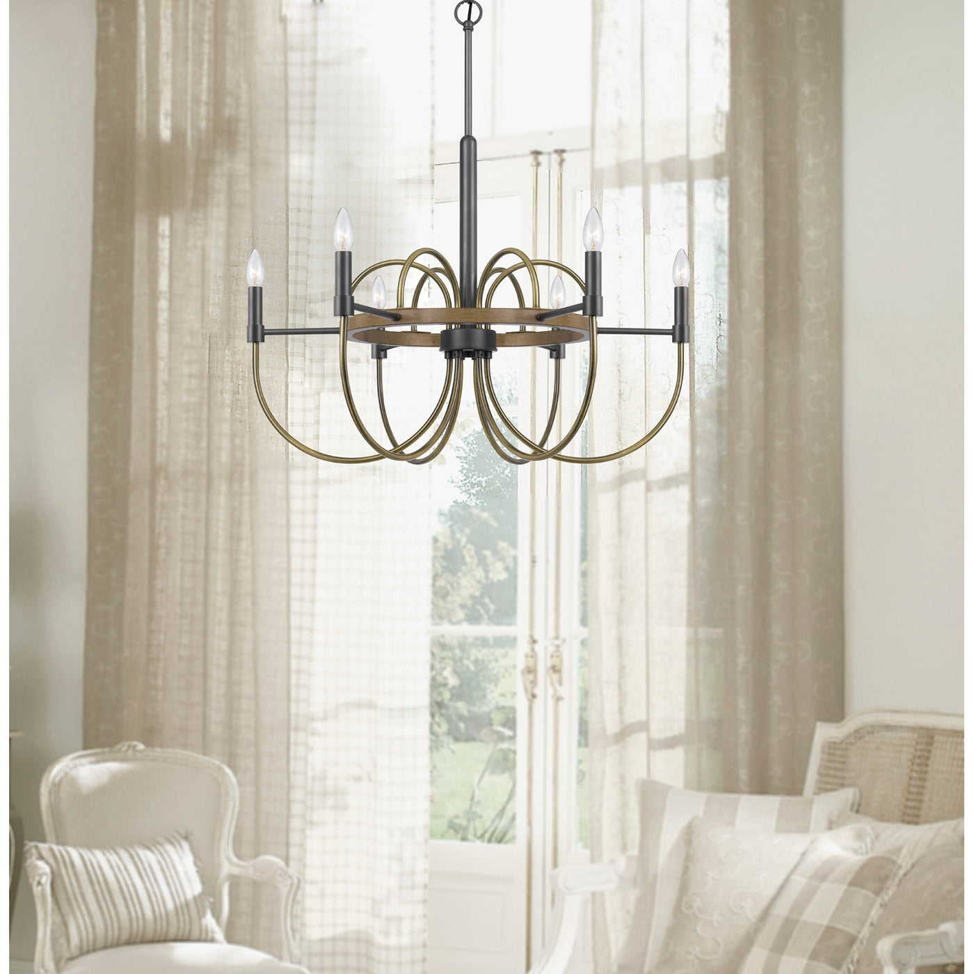 ##Antique Hardware## SEAGROVE 60W X 6 METAL CHANDELIER