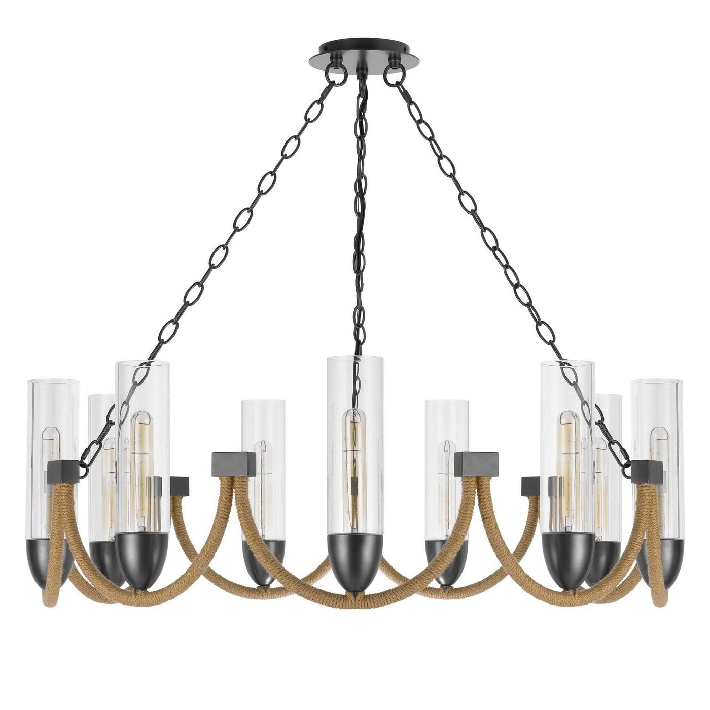 Antique Hardware 60W X 9 ARGYLE METAL CHANDELIER WITH MOSS RODS AND GLASS SHADES Chandelier