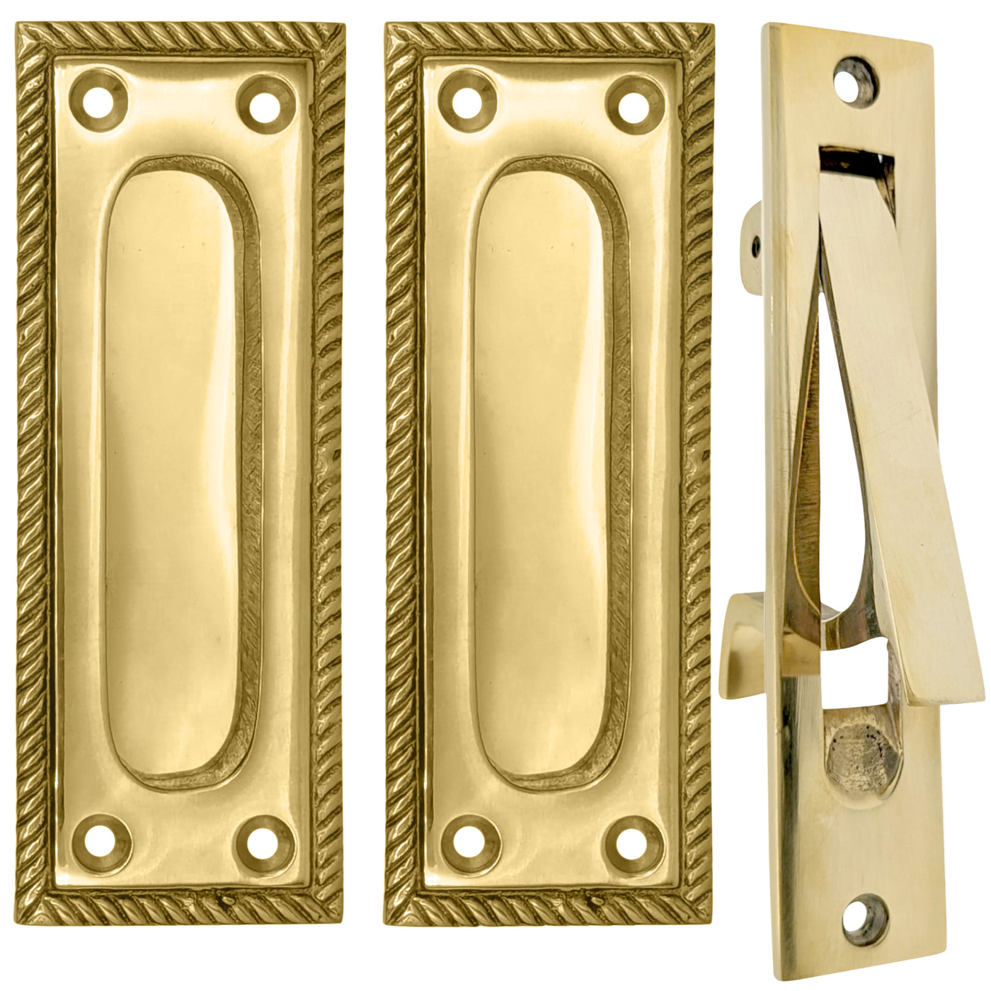 ##Antique Hardware## Georgian Rope Rectangular Pocket Door Set (Several Finishes Available)