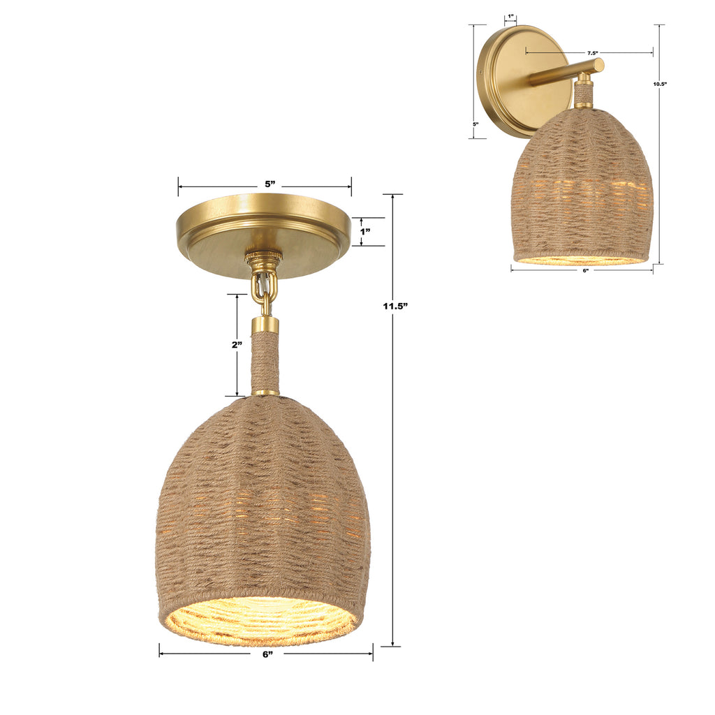 ##Antique Hardware## Jace 1 Light Soft Gold Semi Flush