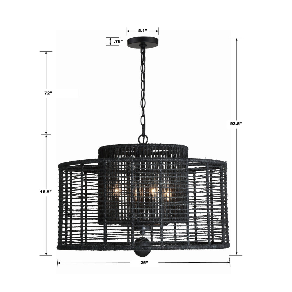 ##Antique Hardware## Jayna 4 Light Matte Black Chandelier