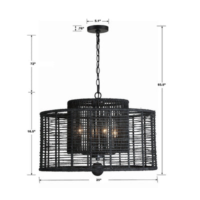 ##Antique Hardware## Jayna 4 Light Matte Black Chandelier