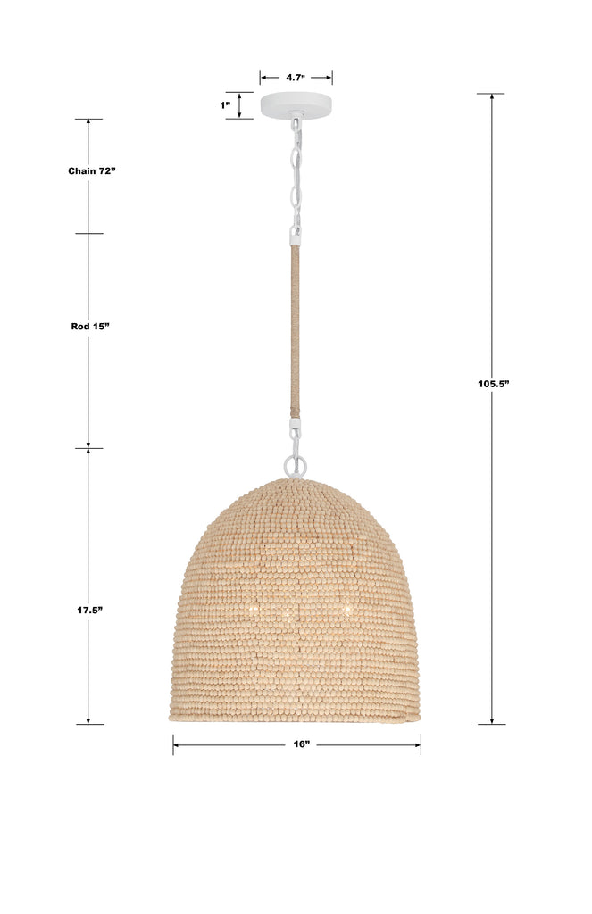 ##Antique Hardware## Jasper 3 Light Matte White + Natural Wood Pendant